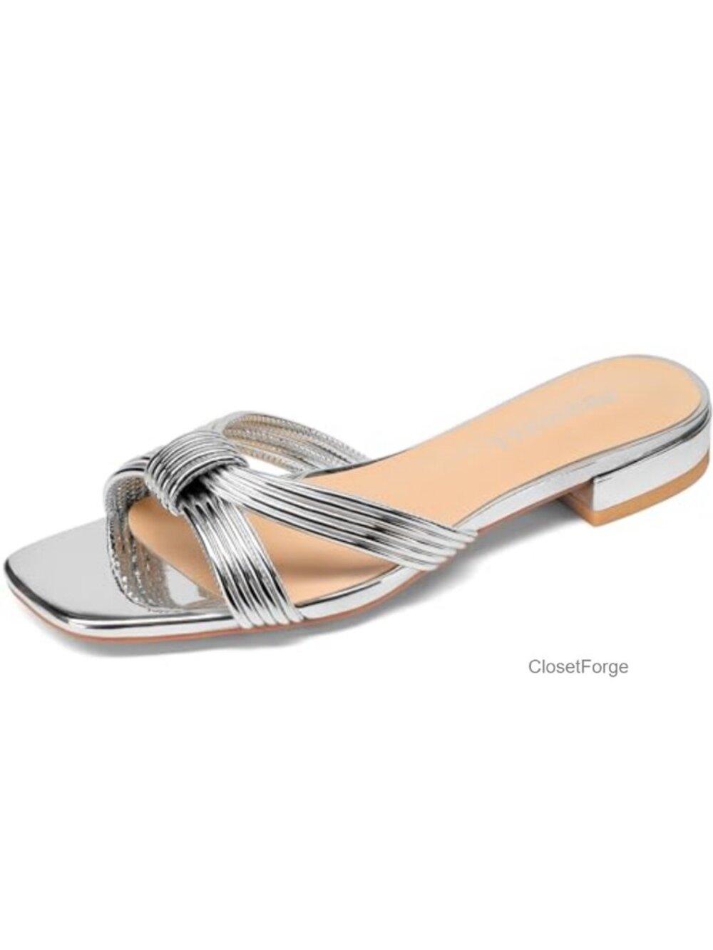 Faux Leather Flat Slide Sandals Knot Strappy Square Open Toe Dressy Summer